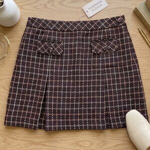 NWT Ann Taylor Loft 100% Wool Tweed Mini Skirt 8P Petite Brown Pink Check